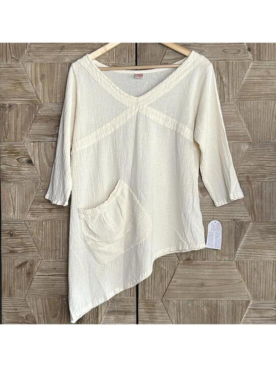 Tops - NWT Maria de Guadalajara Cream Cotton Tiered Top Small Lagenlook Tunic Boho